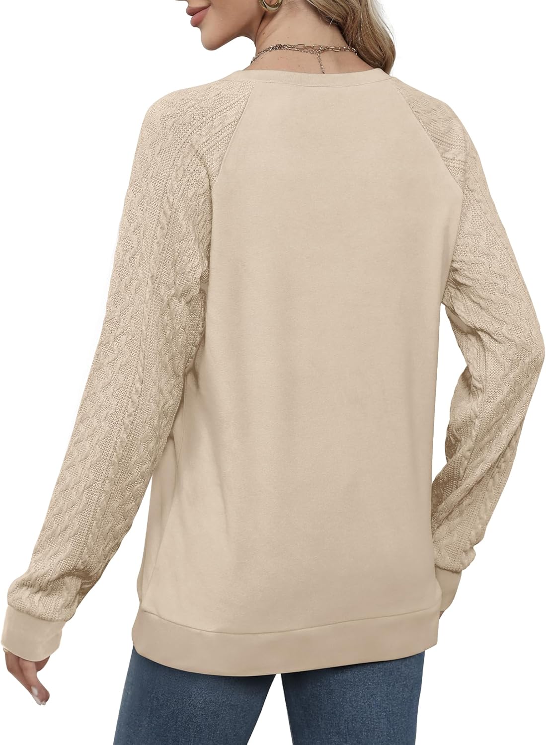 Saloogoe Sweatshirts for Women Crewneck Cable Knit Sleeve Sweaters Lightweight Fashion 2024 - Image 5