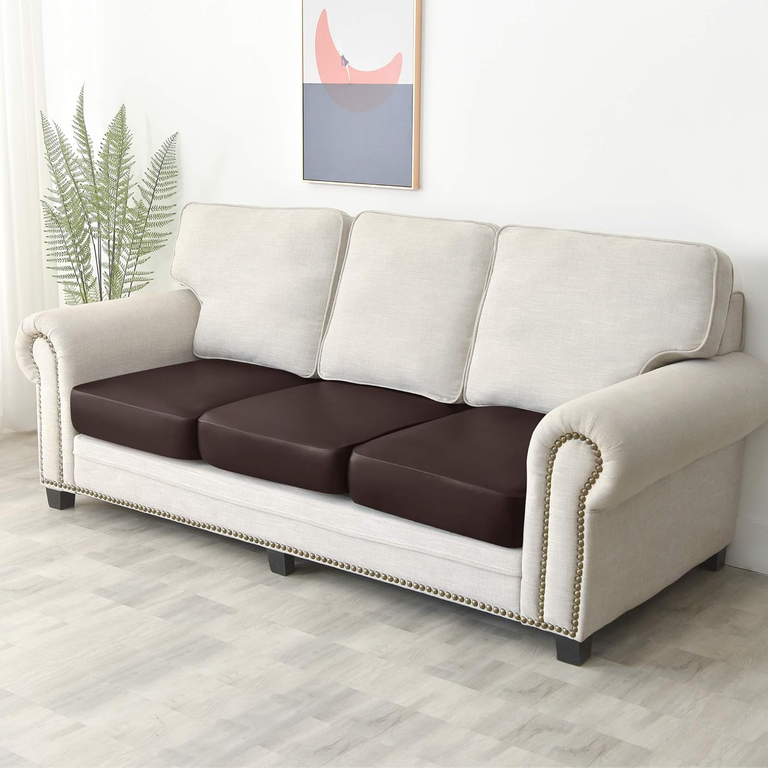 Yates Home PU Leather Couch Sofa Cushion Slipcover Water-Proof Elastic Chair RV Seat Covers Loveseat Sofa Furniture Protector Slip Cover for Settee Seater Replacement Living Room(3 Pieces, Chocolate) - Image 4