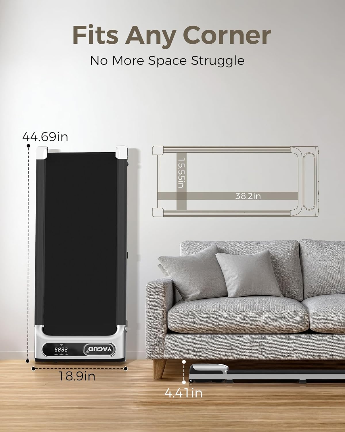 Under Desk Treadmill, Walking Pad for Home and Office, 2.5 HP Portable Walking Jogging Running Machine with Remote Control and LED Display - Image 4