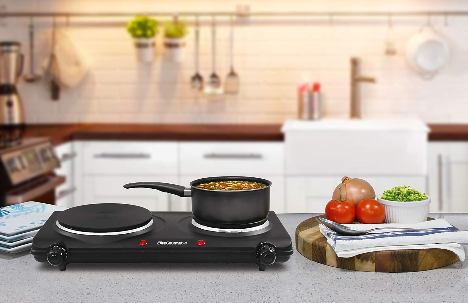 Elite Gourmet EDB-302BF Countertop Double Cast Iron Burner, 1500 Watts Electric Hot Plate, Temperature Controls, Power Indicator Lights, Easy to Clean, Black - Image 3