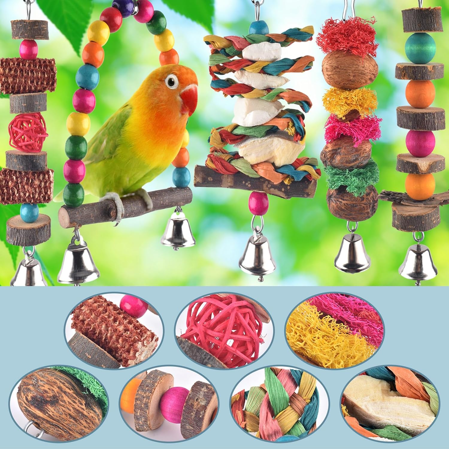 Bissap Bird Chew Toys, 7 Packs Parakeet Natural Wood Toys Parrot Hanging Cage Toy Bird Perch Stand for Small Bird Conure Cockatiel Parrotlet Lovebird Budgie - Image 5
