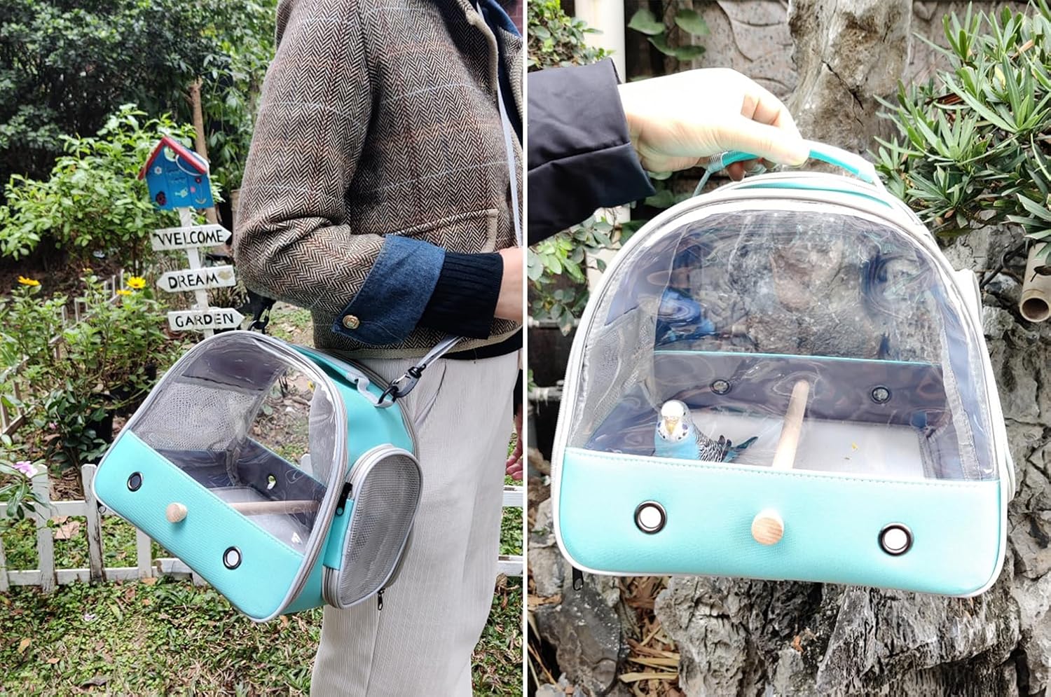 Small Bird Travel Cage Carrier, Portable Small Bird Parrot Parakeet Carrier with Standing Perch and Comfy Mat (NO Tray), Bird Carry Transport Bag for Vet Visit Shopping and Outdoor Adventure. - Image 5
