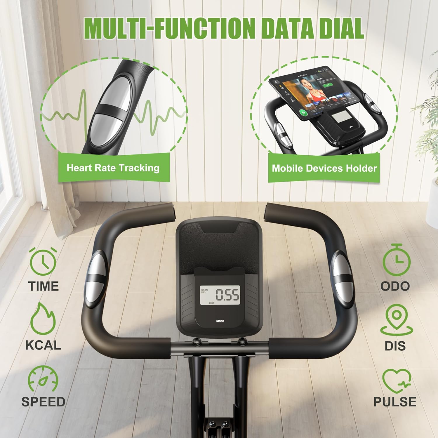 Caromix Folding Exercise Bike, 4 in 1 Stationary Magnetic Cycling Bicycle Upright Indoor Cycling Bike for Home Workout 330LB Capacity - Image 6