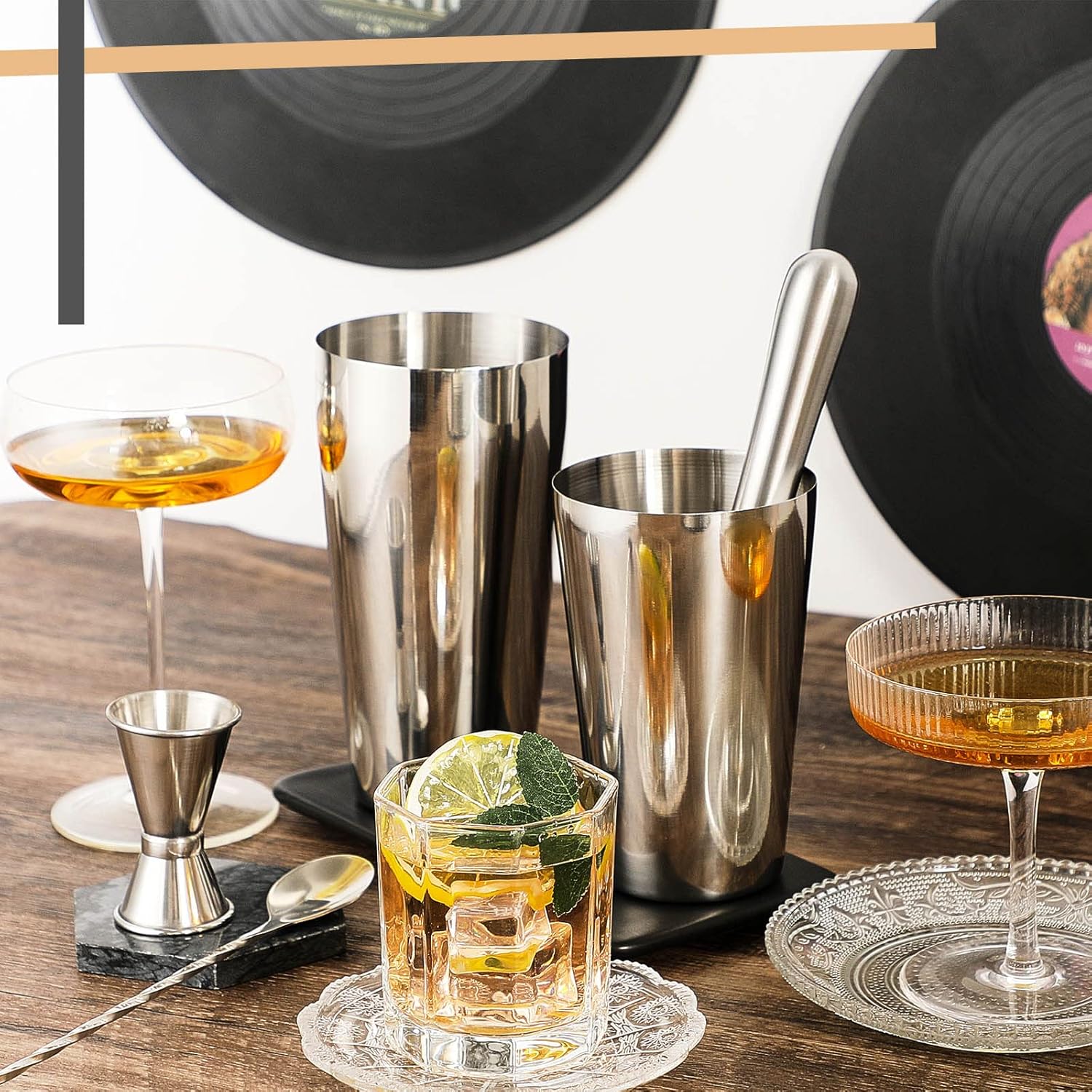 Stainless Steel Cocktail Shaker Set - 16 Pcs Including Boston Shaker, Muddler, Double Measuring Jigger, Mixing Spoon - Bar Accessories for Home Bar & Wine Lovers Gift - Image 7