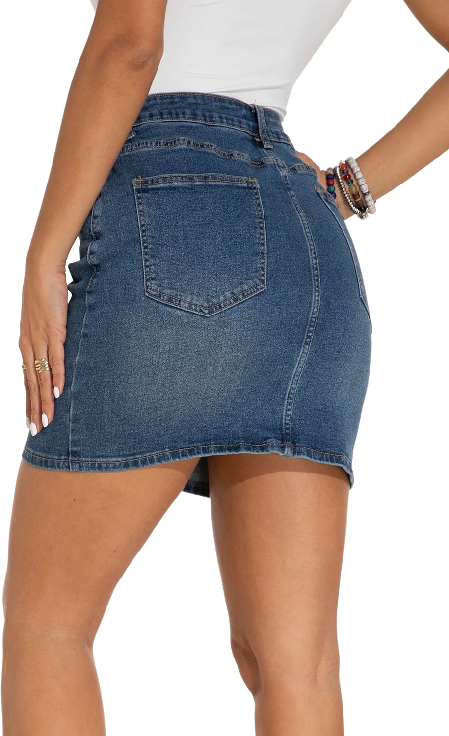 GUANYY Womens Mini Denim Skirt-Casual Stretch Slim Fit High Waisted Jean Skirts - Image 5