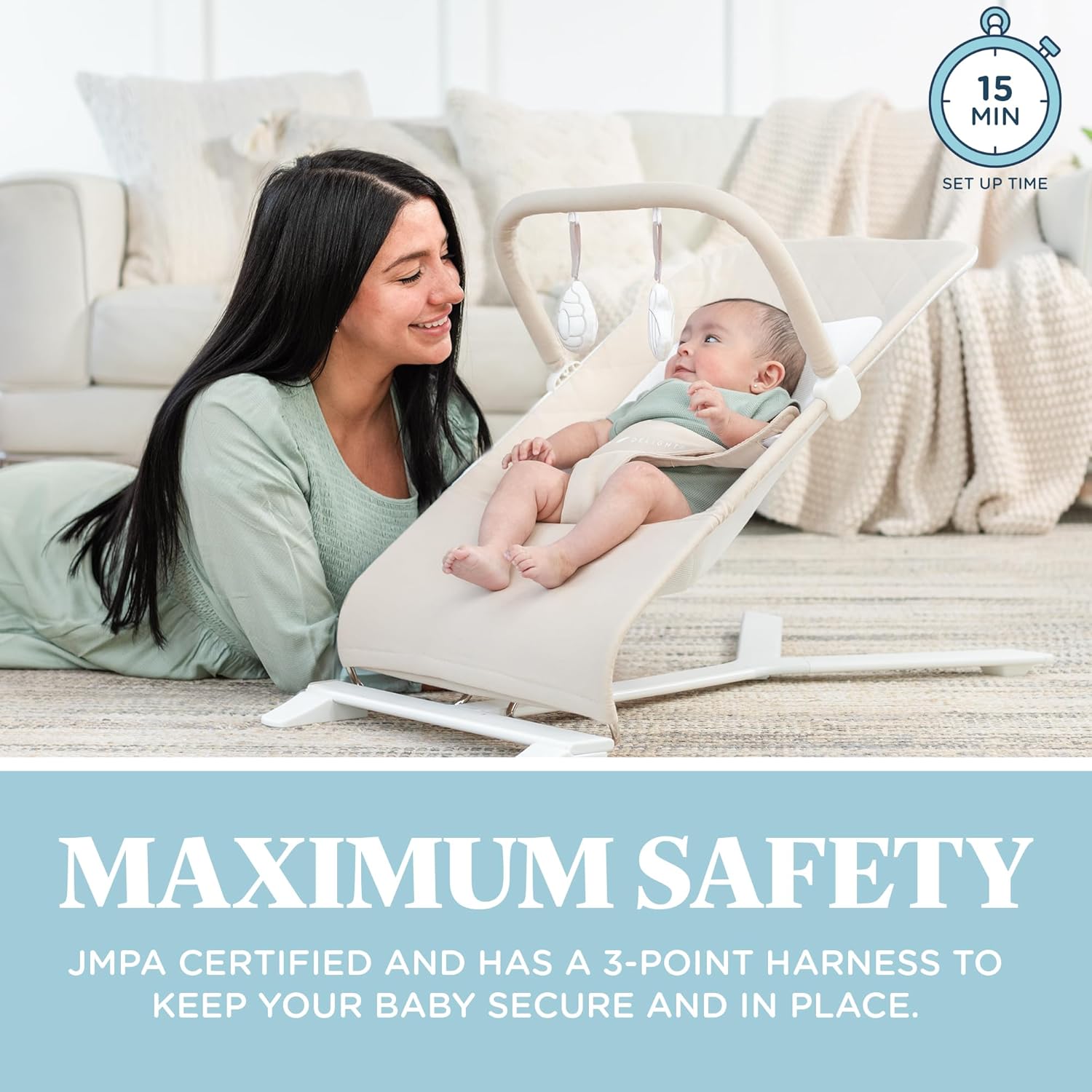 Baby Delight Alpine Deluxe Portable Bouncer, Infant, 0-6 Months, 100% GOTS Certified Cotton Fabrics, Organic Oat - Image 6