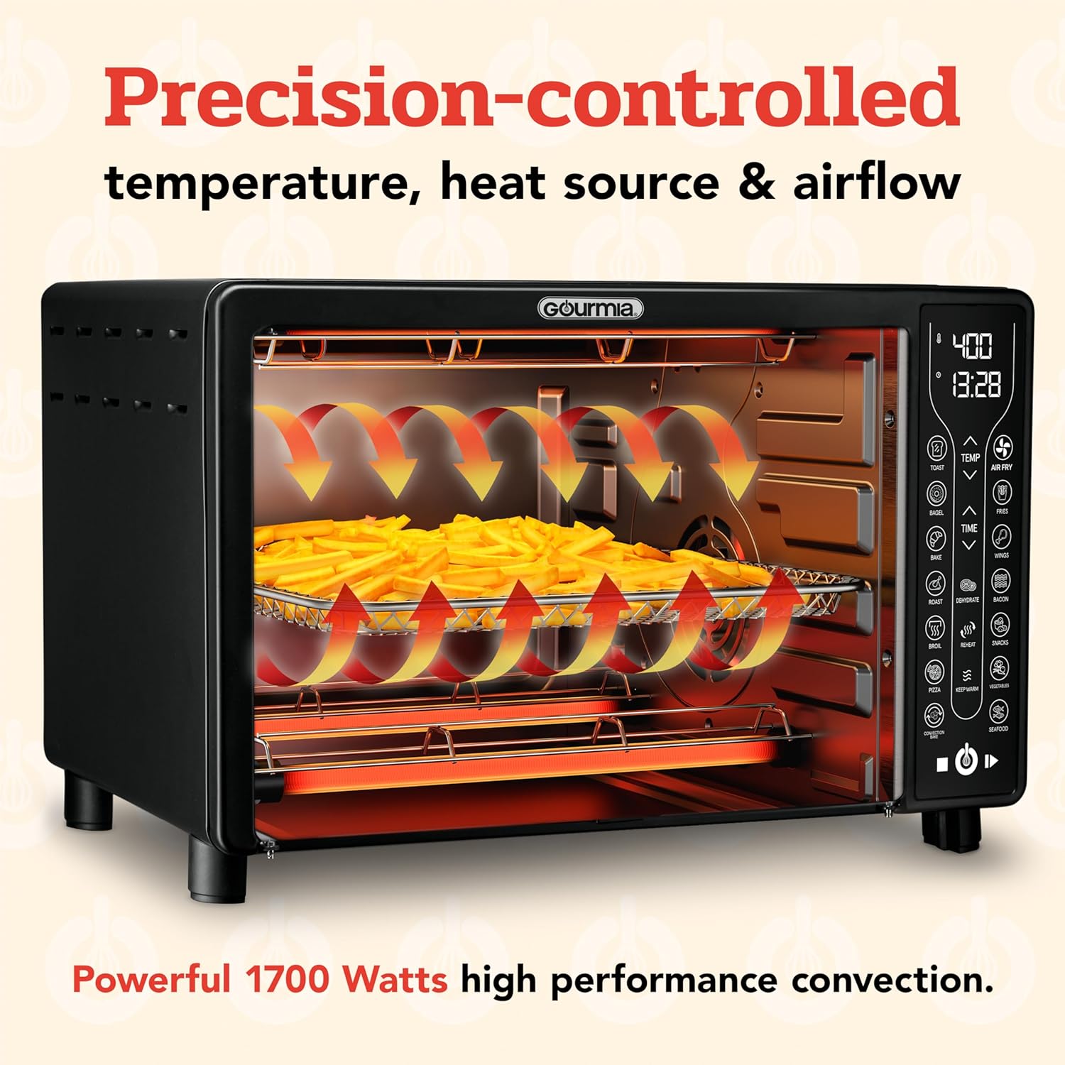 Gourmia Toaster Oven Air Fryer Combo 17 cooking presets 1700W french door digital air fryer oven 24L capacity accessories, convection rack, baking pan tray recipe book GTF7460,Large,Black - Image 4