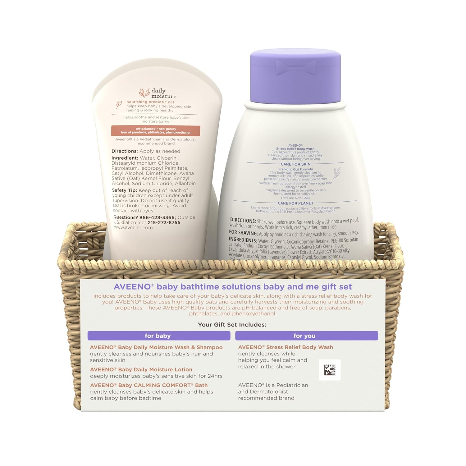 Aveeno Baby Bathtime Solutions Gift Set with Body Wash & Shampoo, Calming Bath, Daily Moisturizing Lotion & Stress Relief Body Wash for Mom, Oatmeal, 4 Items - Image 10