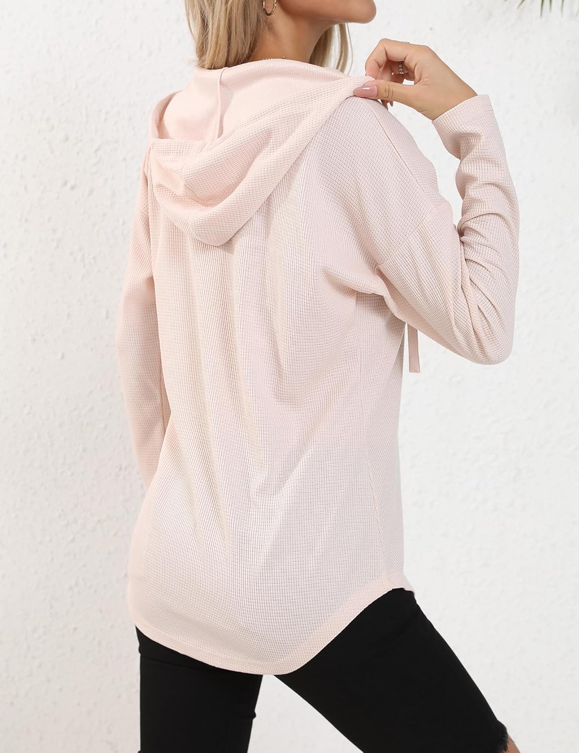 Women's V Neck Hoodies Long Sleeve Sweatshirt Drawstring Pullover Tops with Pocket - Image 3