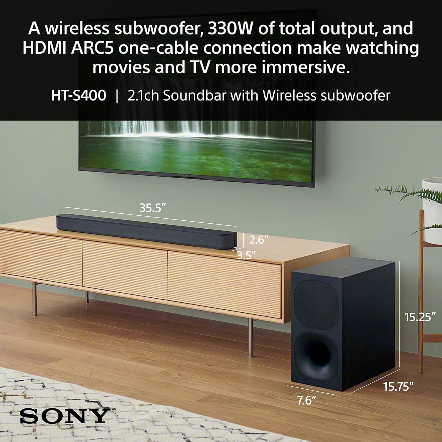 Sony HT-S400 2.1ch Soundbar with Powerful Wireless subwoofer, S-Force PRO Front Surround Sound, and Dolby Digital, Black - Image 3