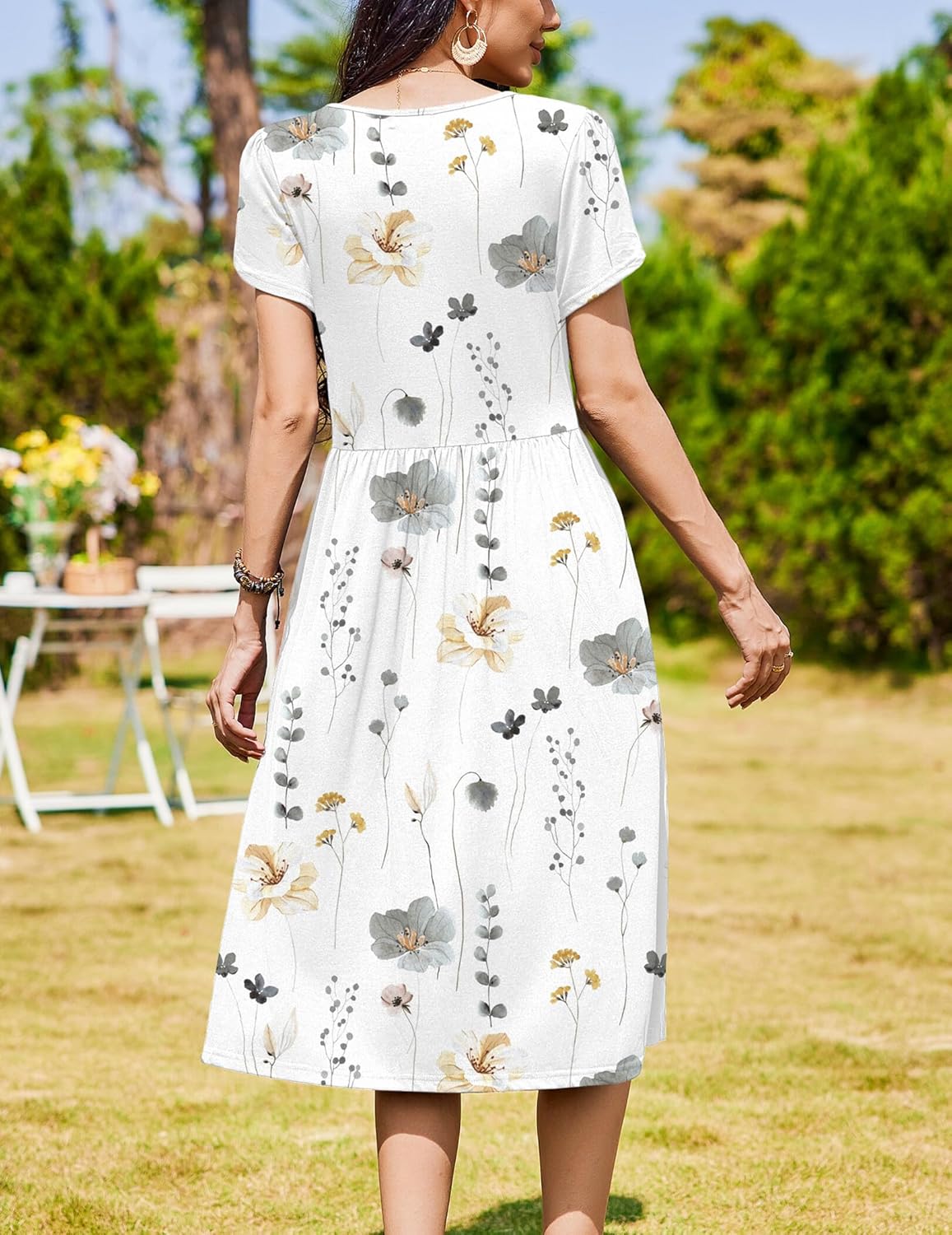 Zeagoo Women Summer Short Sleeve Midi Dress with Pockets Casual Aline Flowy Tshirt Dress Floral Vocation Beach Sundress - Image 6