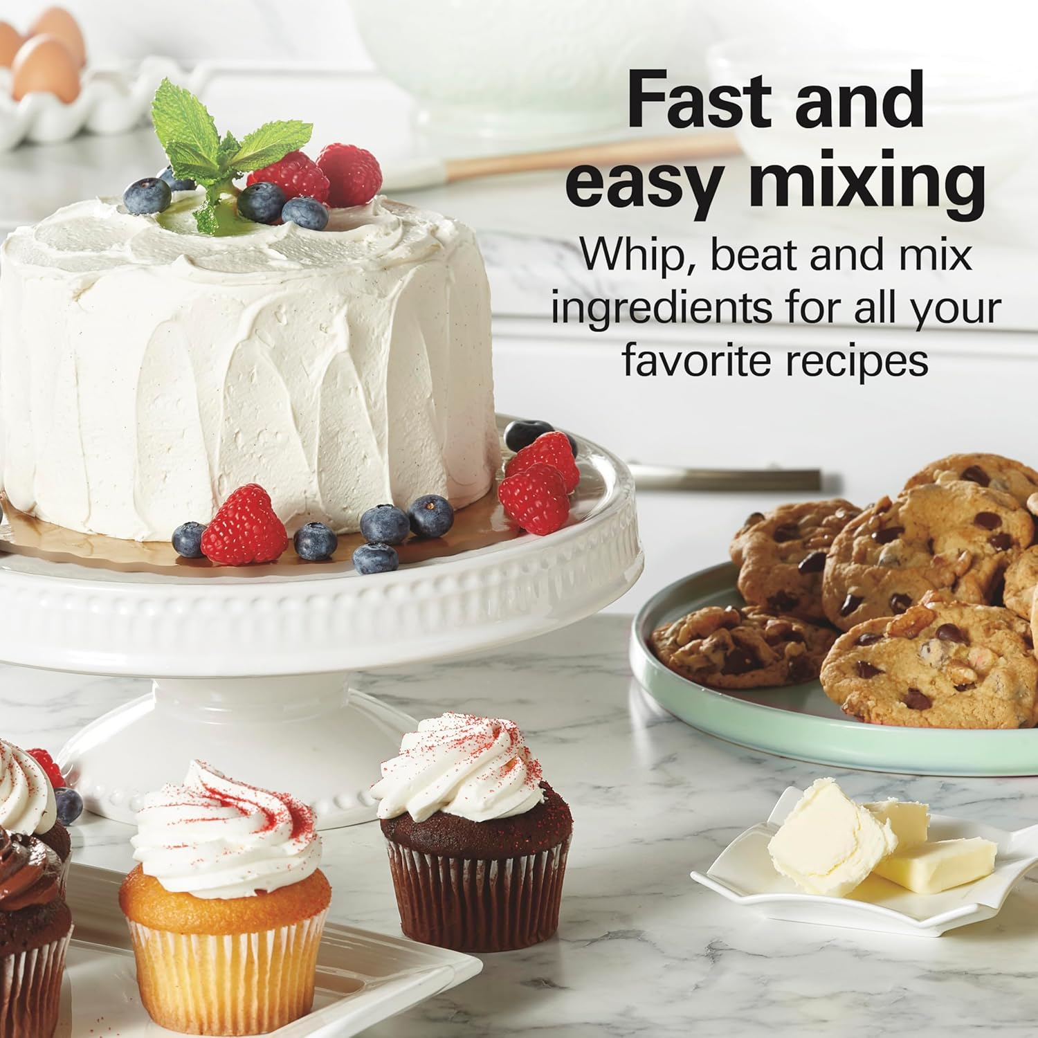 Hamilton Beach 6-Speed Electric Hand Mixer with Whisk, Traditional Beaters, Snap-On Storage Case, 250 Watts, White - Image 8