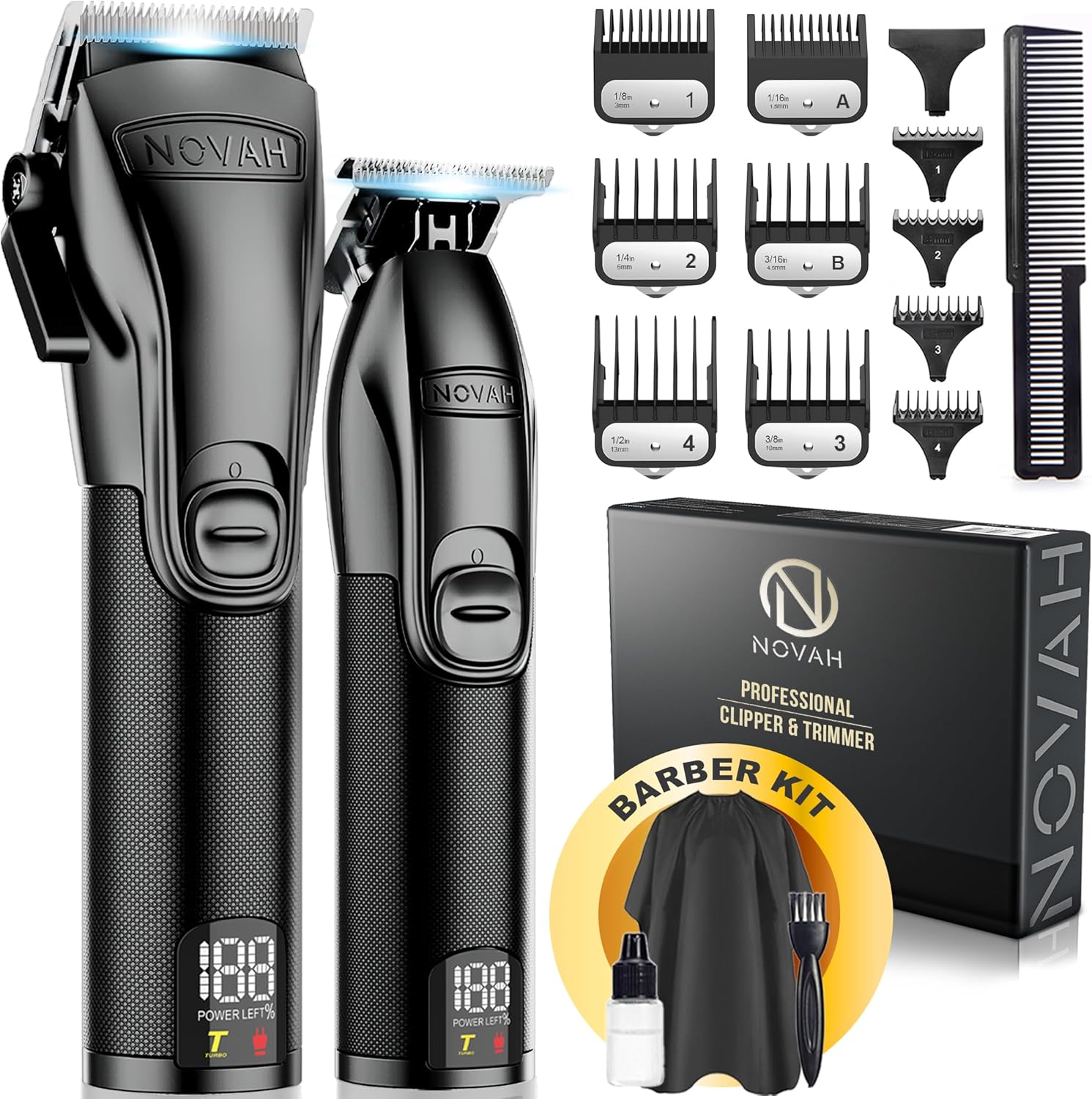 Novah® Professional Hair Clippers for Men, Professional Barber Clippers and Trimmer Set, Mens Cordless Hair Clippers for Barbers Haircut Kit Fade - Image 2