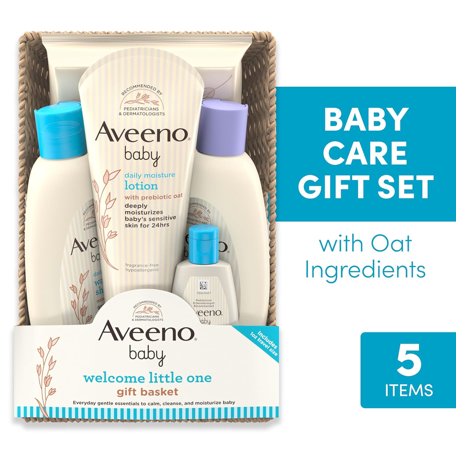 Aveeno Baby Welcome Little One Gift Basket, Baby Skincare Set with Nourishing Baby Body Wash & Shampoo, Calming Bath Wash, All Over Baby Wipes, & Daily Moisturizing Lotion, 5 Items - Image 2