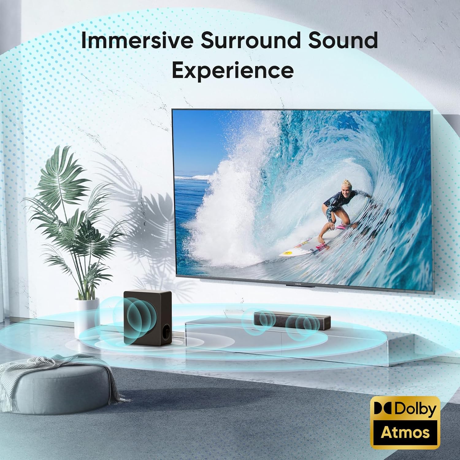 Sound bar with subwoofer, 200W 2.1 ch soundbar w/Dolby Atmos Surround Sound System, 3D Bass Adjustable Home Theater Bluetooth TV Speaker for Smart TV/Projector/PC - Image 3