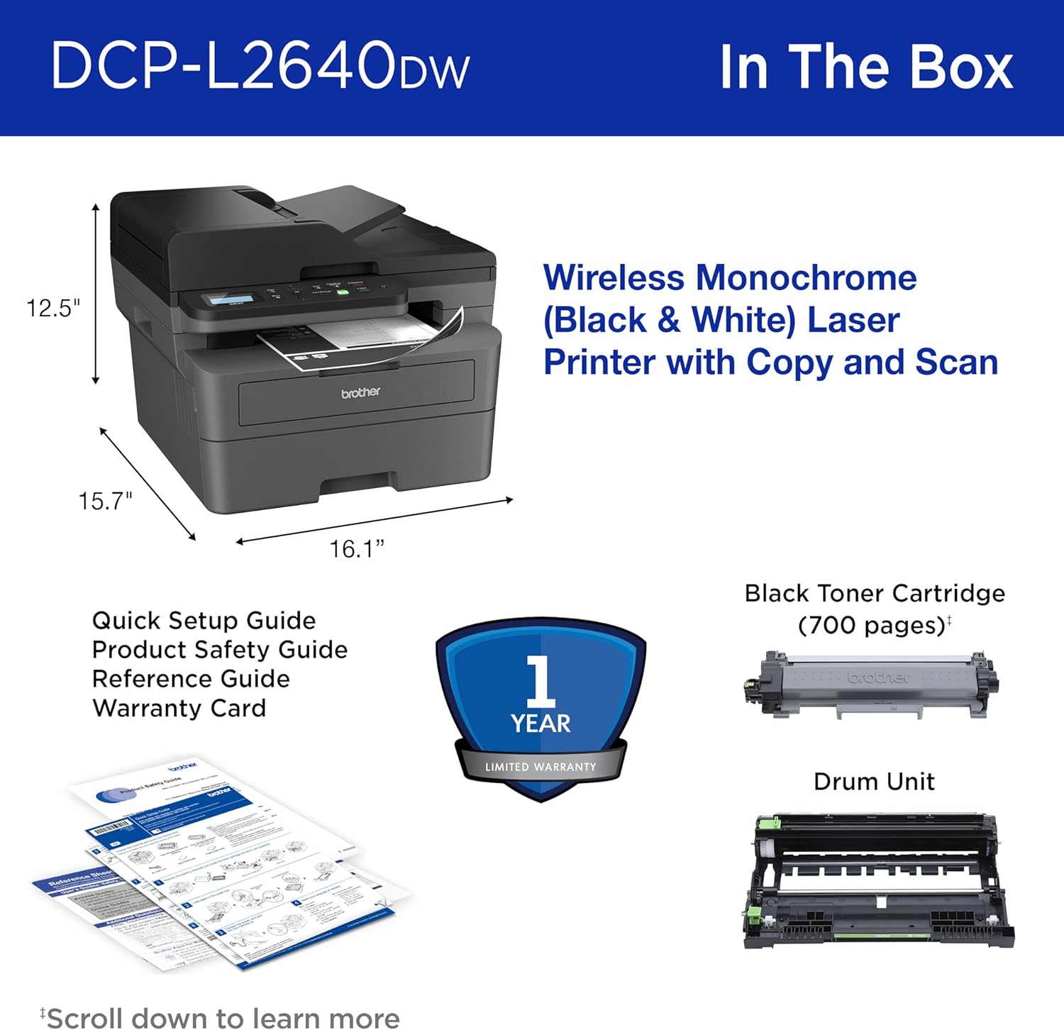 Brother DCP-L2640DW Wireless Compact Monochrome Multi-Function Laser Printer with Copy and Scan, Duplex, Mobile, Black & White | Includes Refresh Subscription Trial(1), Amazon Dash Replenishment Ready - Image 8