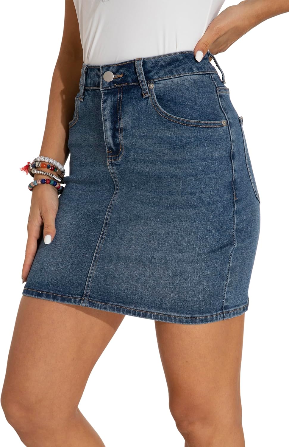 GUANYY Womens Mini Denim Skirt-Casual Stretch Slim Fit High Waisted Jean Skirts - Image 4