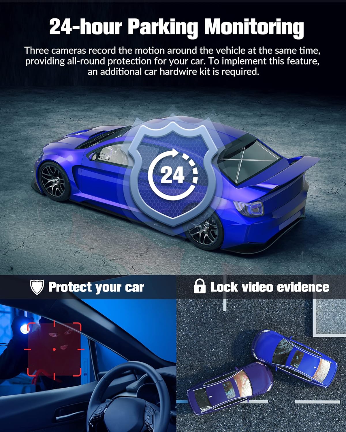 Dash Camera for Cars,4K Full UHD Car Camera Front Rear with 32GB Card,Built-in Super Night Vision,2.0'' IPS Screen,170°Wide Angle,WDR, 24H Parking Mode, Loop Recording - Image 6