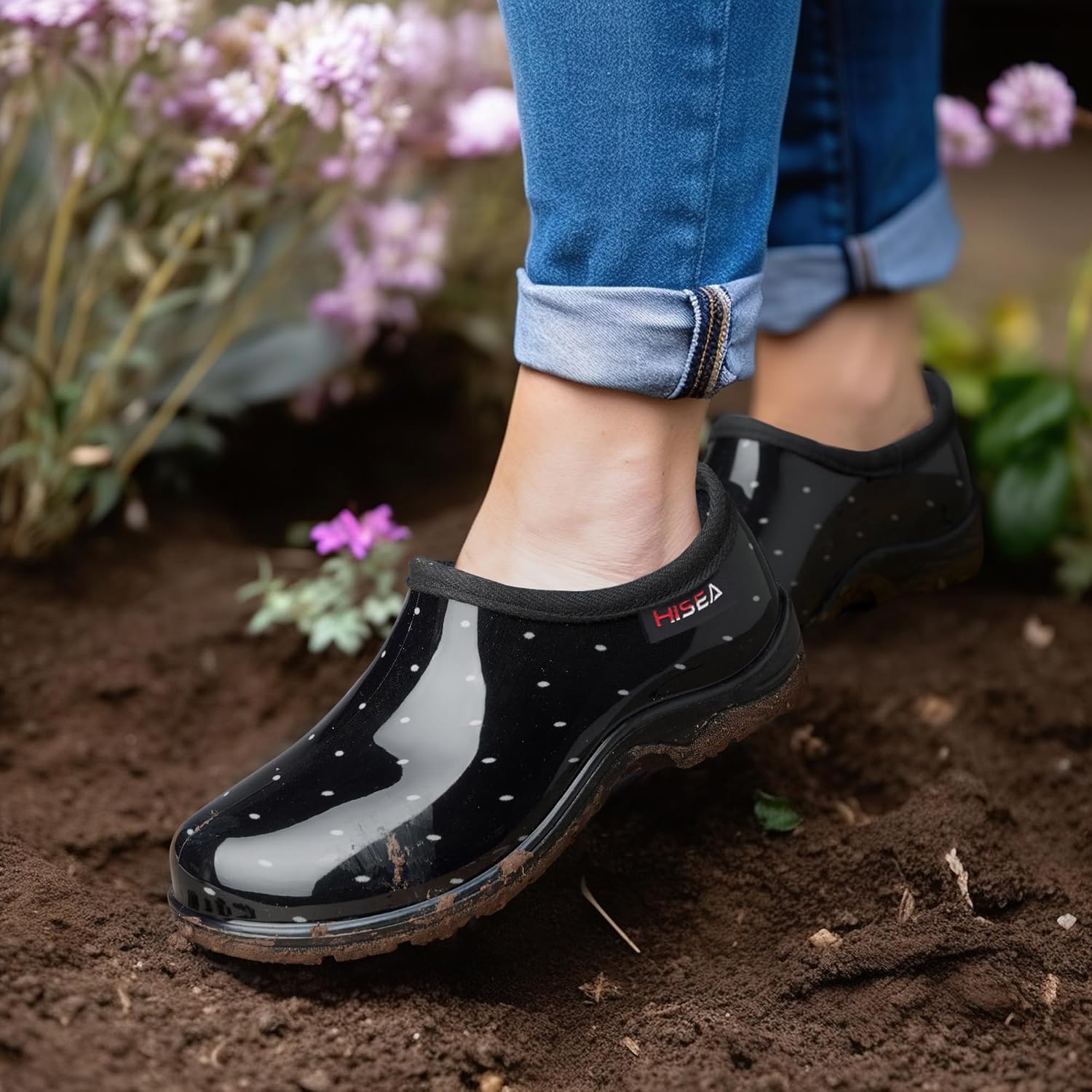 HISEA Waterproof Garden Shoe for Women Outdoor Slip-On Rain Boots Rubber Rain Shoes Short Ankle Booties and Garden Clogs with Comfort Insole - Image 5