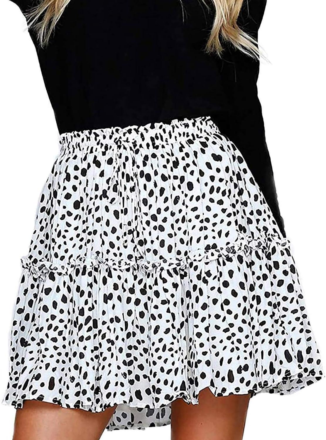 Alelly Women's Summer Cute High Waist Ruffle Skirt Floral Print Swing Beach Mini Skirt - Image 2