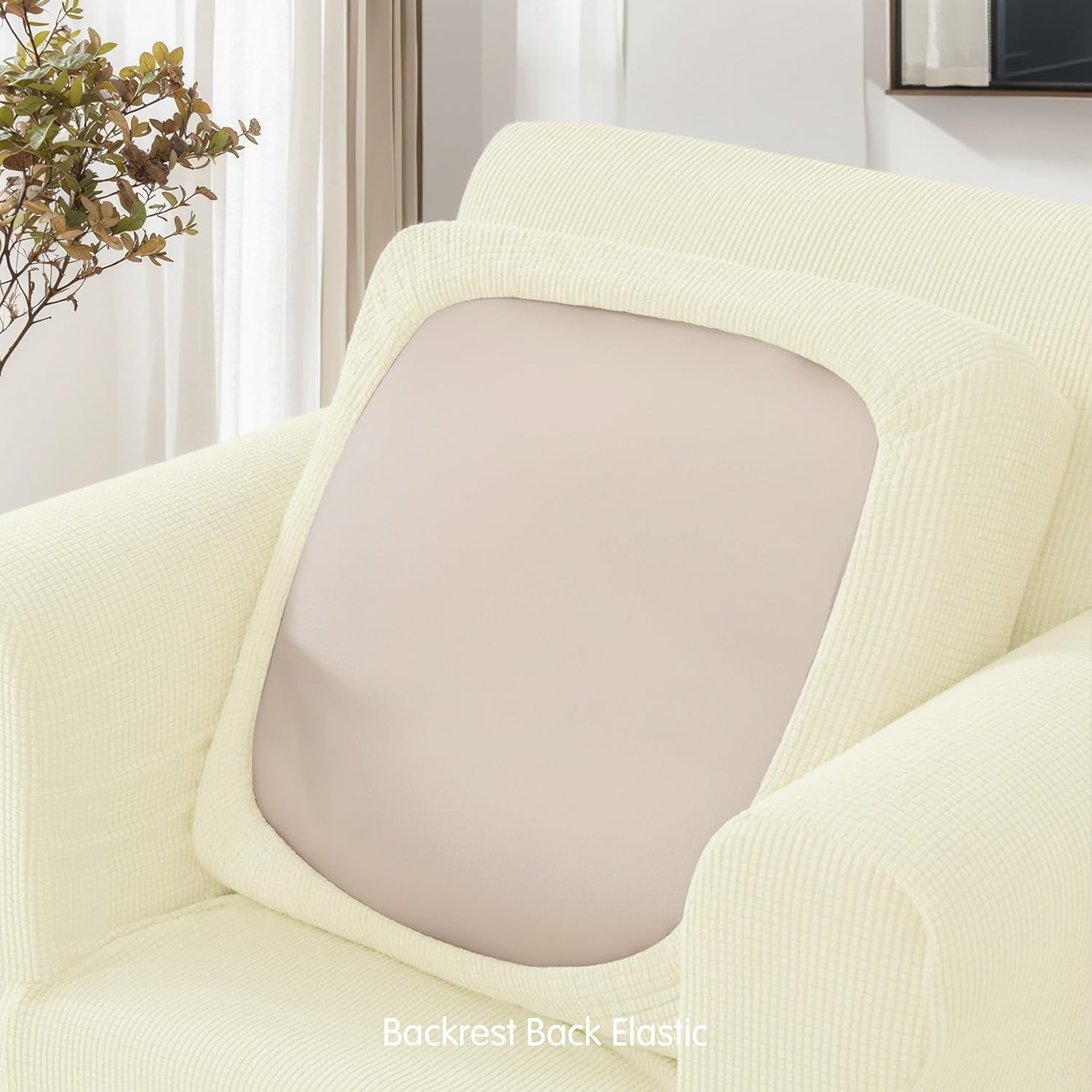 subrtex Slipcover Sets for Sofa, 7 Pieces Stretch Furniture Cover, Wear Resistant, Washable, Checkered Pattern, Ivory (Large) - Image 6