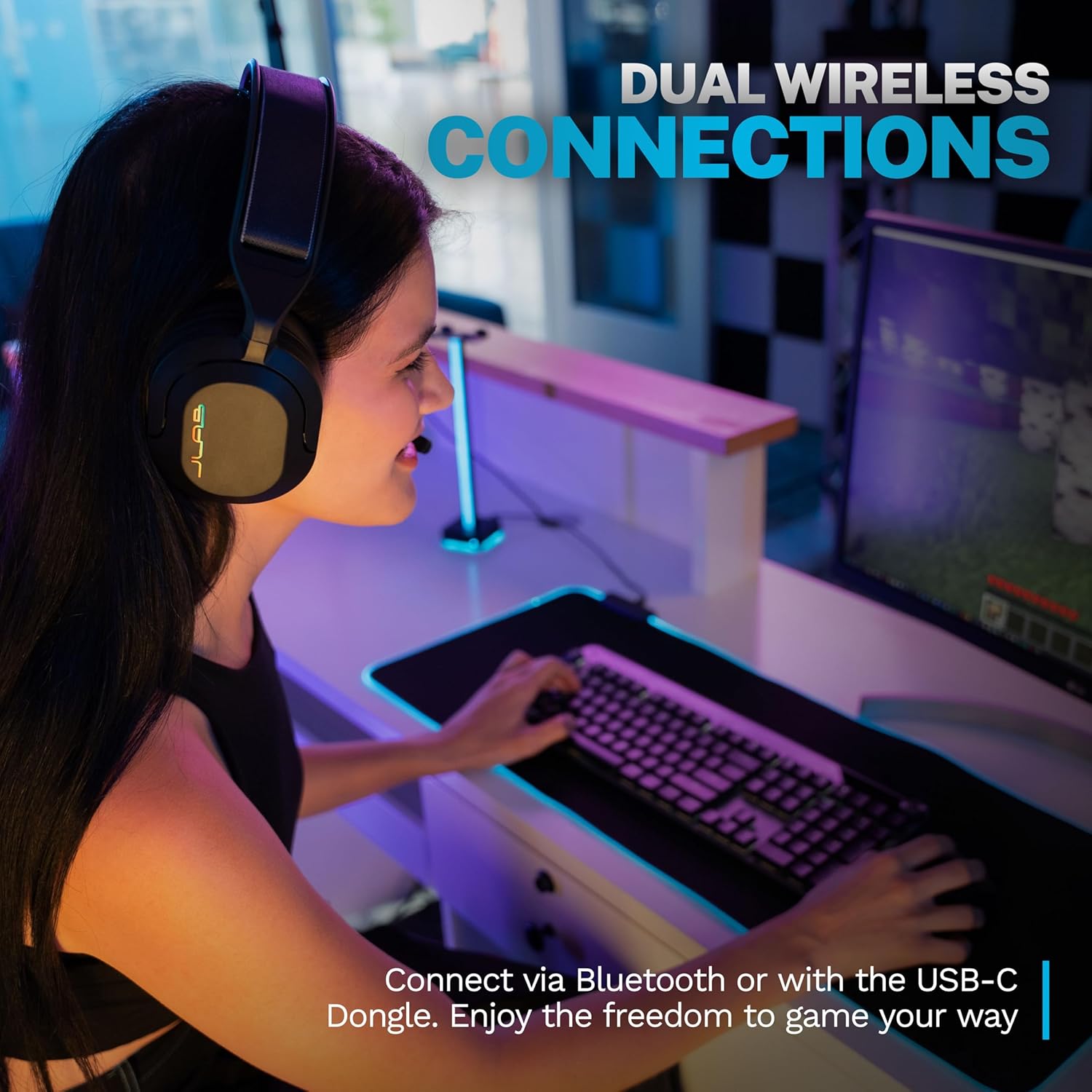 JLab Nightfall Wireless Gaming Headset, All-Night Comfort, 50mm Drivers and Sound Isolating Inner Shelf, Flip-to-Mute Rotating Mic, Dual Wireless Connections, Customization Options with The Lab App - Image 4