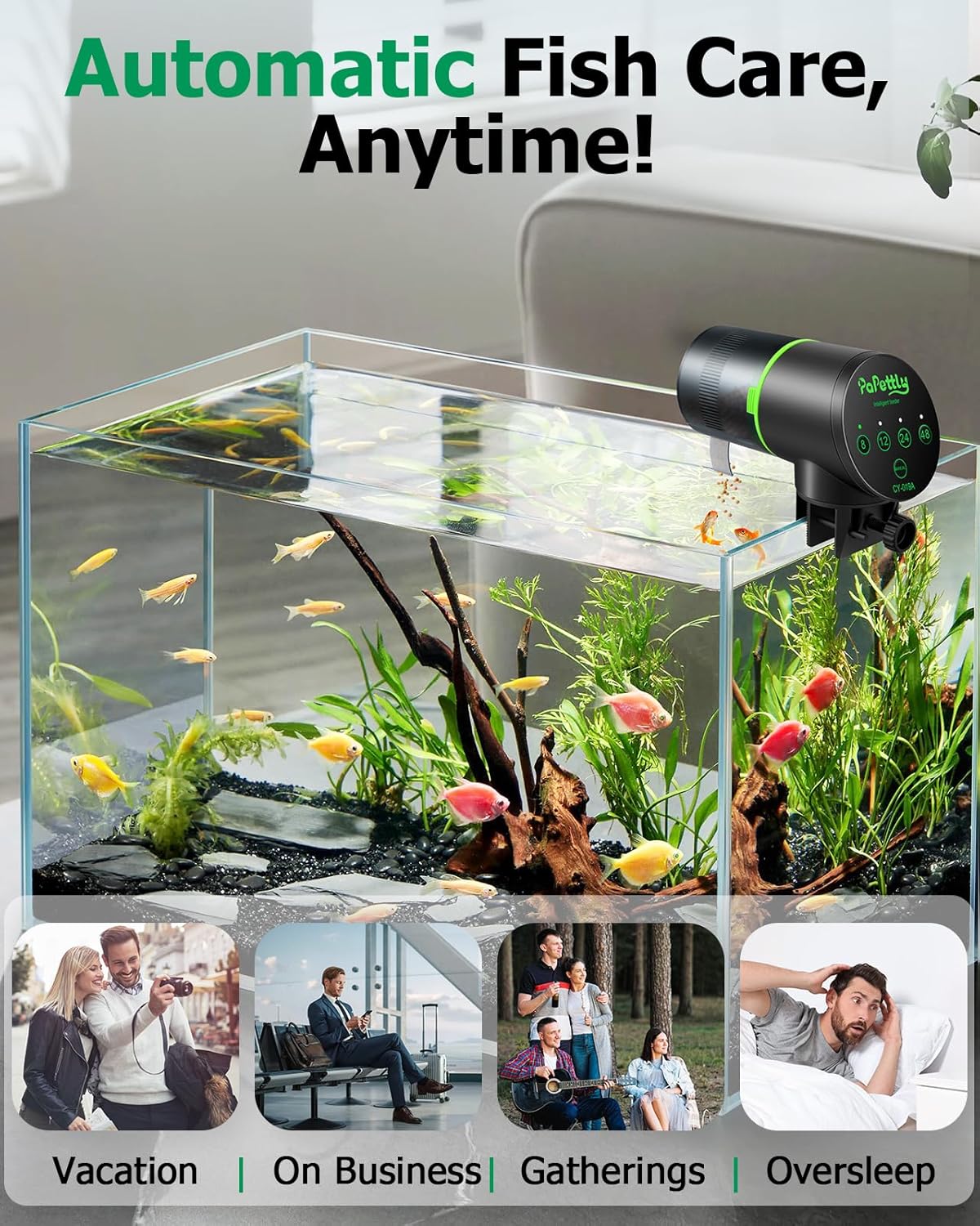 Automatic Fish Feeder for Aquarium, Auto Fish Food Dispenser with Timer and Feeding Ring, Moisture-Proof, Smart Fish Tank Vacation Feeder with 2 AAA Batteries - Image 9