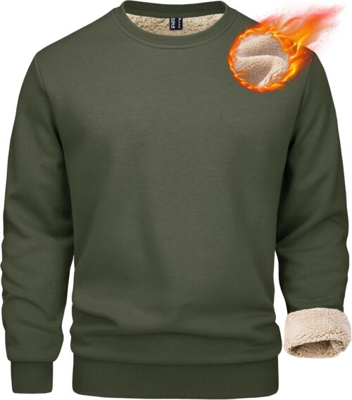 MAGCOMSEN Men’s Sherpa Lined Sweatshirts Fleece Pullover Basic Tops Warm Crewneck Winter Sweatshirt