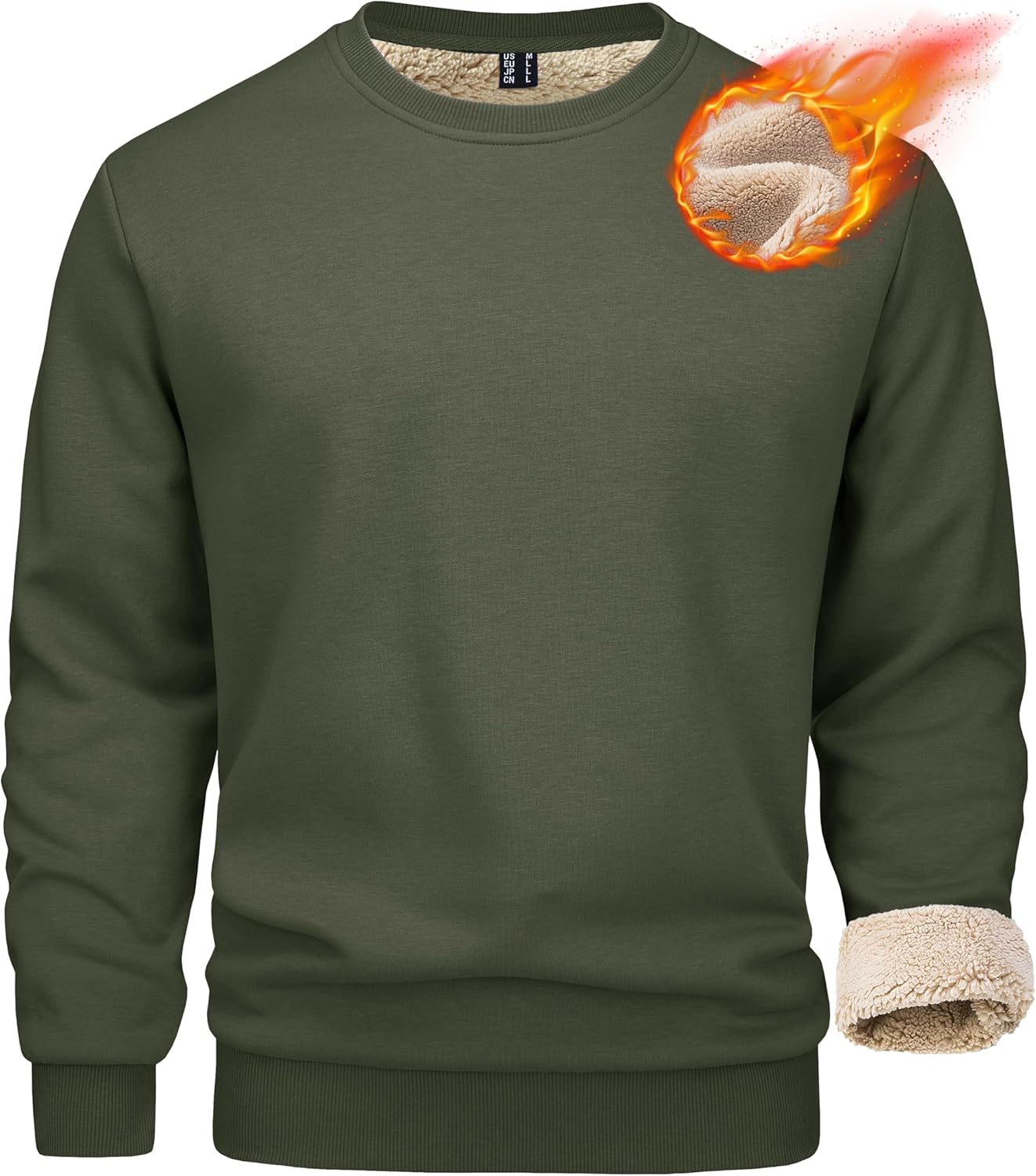 MAGCOMSEN Men's Sherpa Lined Sweatshirts Fleece Pullover Basic Tops Warm Crewneck Winter Sweatshirt