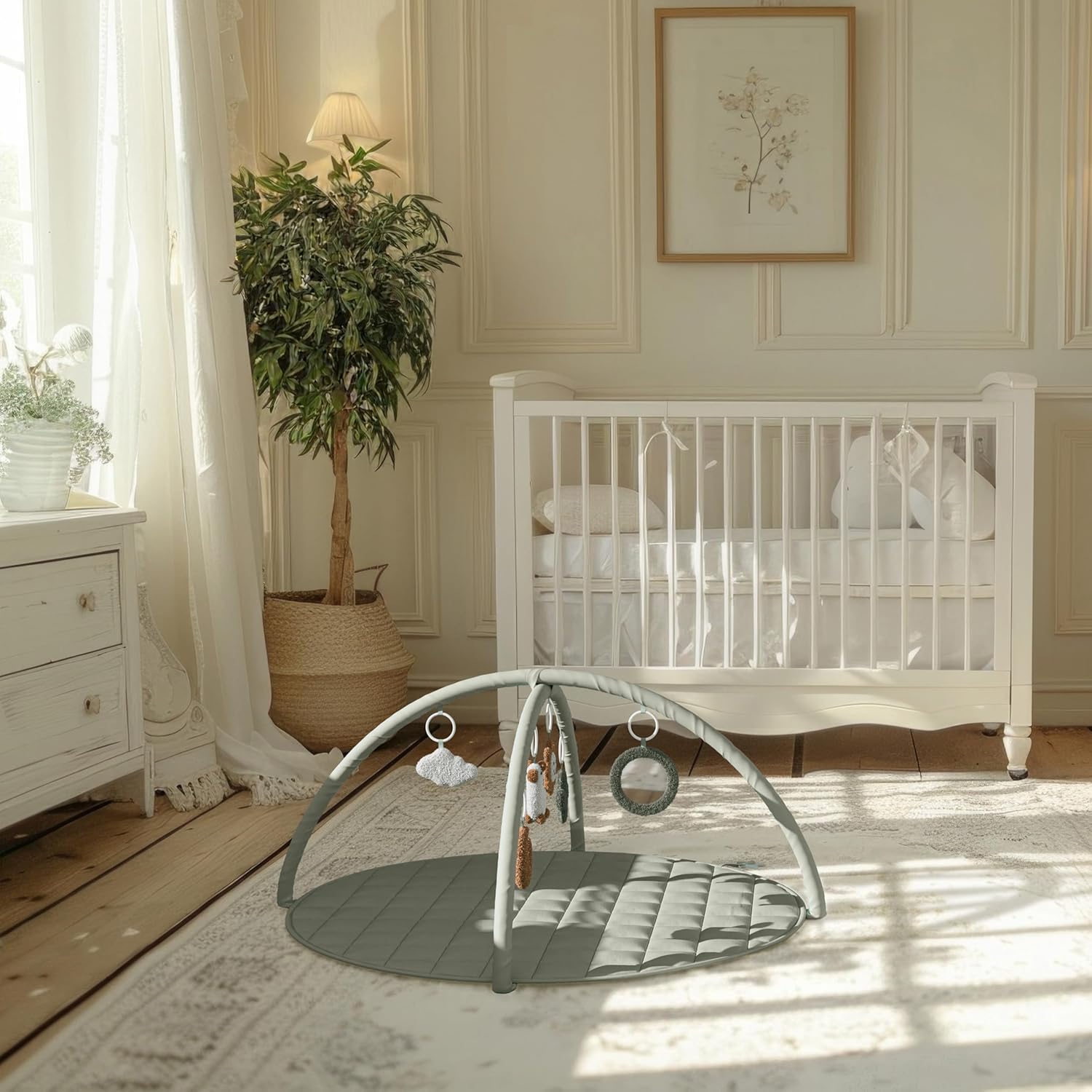 Beautiful Baby Play Gym and Tummy Time Mat - Soft Cotton Mat with 6 Cute Toys Creates The Perfect Activity Area for Your Girl/Boy - Stylish Infant Floor Playmat Fits Nicely with Any Playroom Decor - Image 8