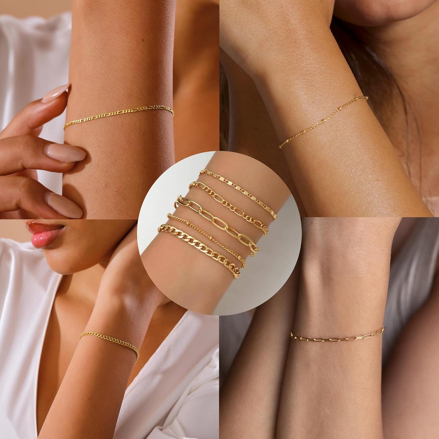 Gold Bracelets for Women Trendy,14K Real Gold Plated Dainty Stackable Paperclip Cuban Link Chain Bracelets, Gold Cuff Bracelets Jewelry Gifts Adjustable 7"+2" - Image 4