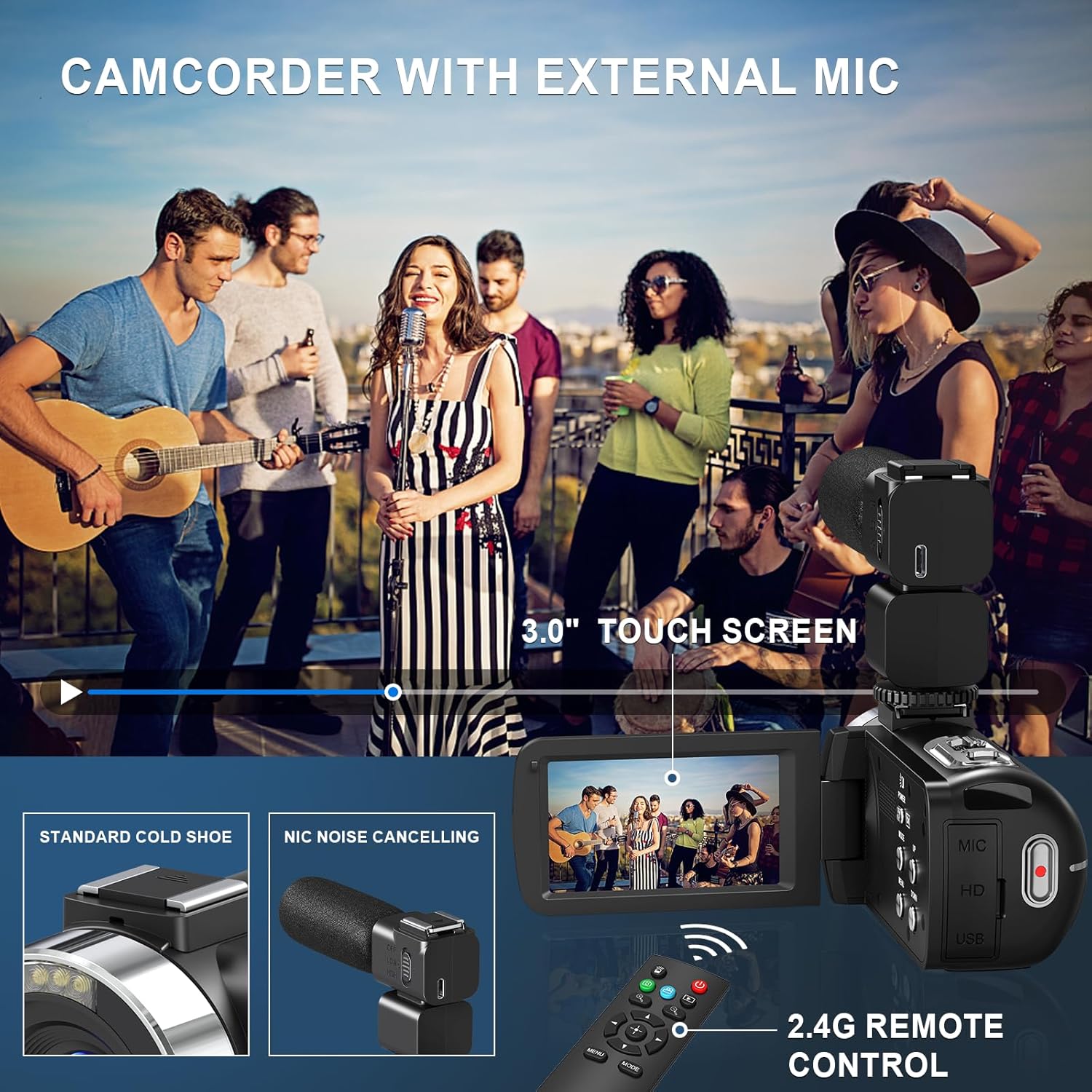 8K Video Camera Camcorder, 64MP IR Night Vision Vlogging Camera, 18X Zoom WiFi Digital Touch Screen Camcorder for YouTube with 32G SD Card, Remote Control, Mic, Charging Cradle, and Two Batteries - Image 8