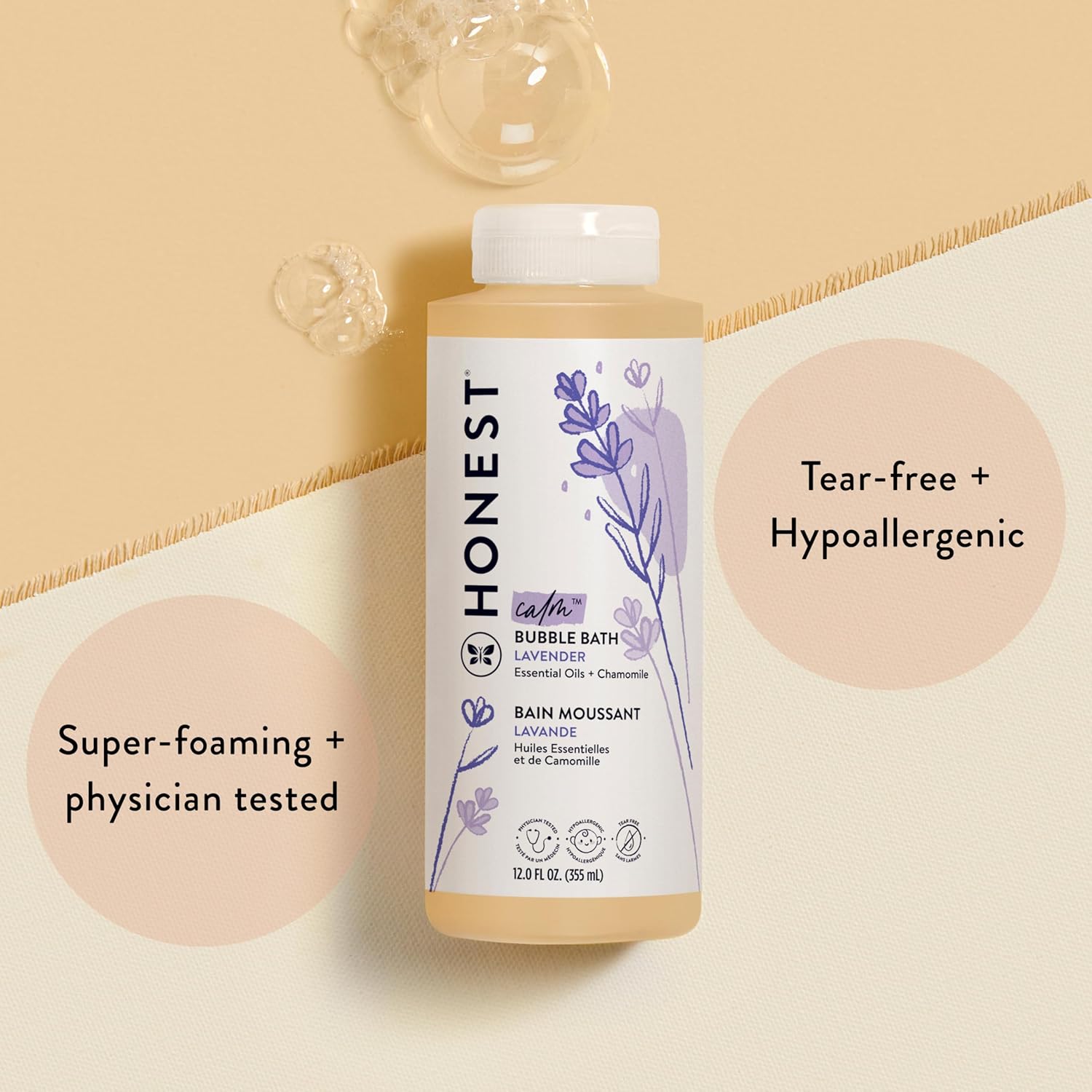 The Honest Company Foaming Bubble Bath | Gentle for Baby | Naturally Derived, Tear-free, Hypoallergenic | Lavender Calm, 12 fl oz - Image 2