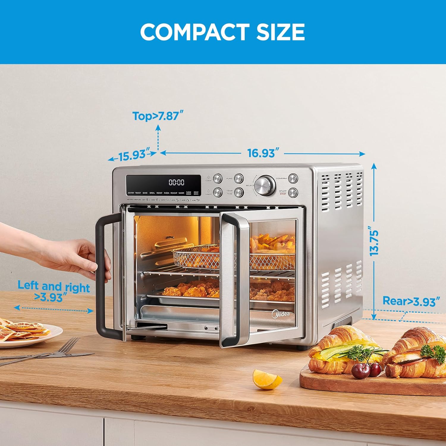 Midea Flexify French Door Toaster Oven Air Fryer Combo, 26.4 QT, Extra Large Air Fryer Countertop Oven 10-in-1 Combo, 25% Faster Cooking and 90% Less Oil, Stainless Steel - Image 3