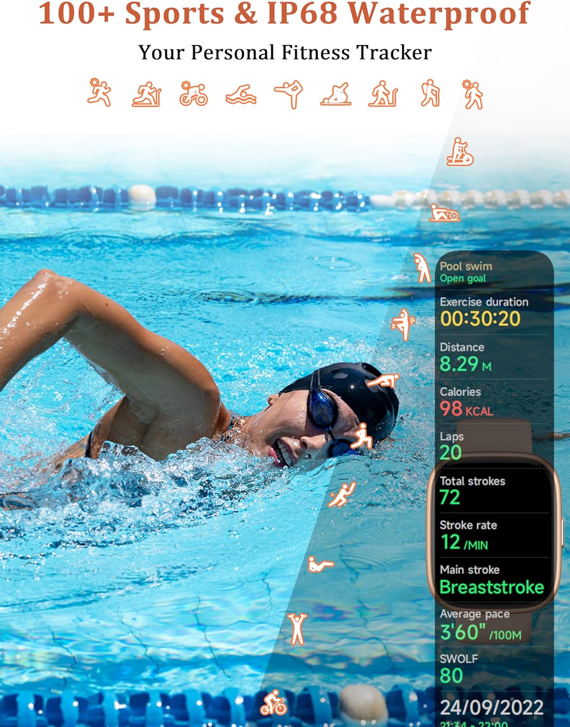 Smart Watch, Alexa Built-in, Answer/Make Calls Smart Watch Women Men, 1.83" Smartwatch IP68 Waterproof Sports Watch, Heart Rate SpO2 Sleep Stress Monitor, Step Counter Watch for Android & iOS Phone - Image 7