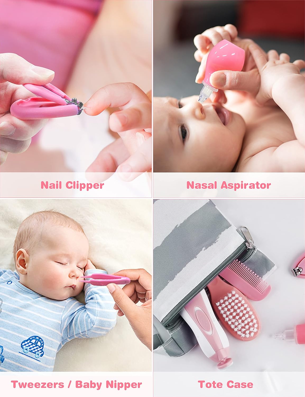 OTTOLIVES Baby Healthcare and Grooming Kit, 24 in 1 Baby Electric Nail Trimmer Set Newborn Nursery Health Care Set for Newborn Infant Toddlers Baby Boys Girls Kids Haircut Tools (0-3 Years+) (Pink) - Image 3