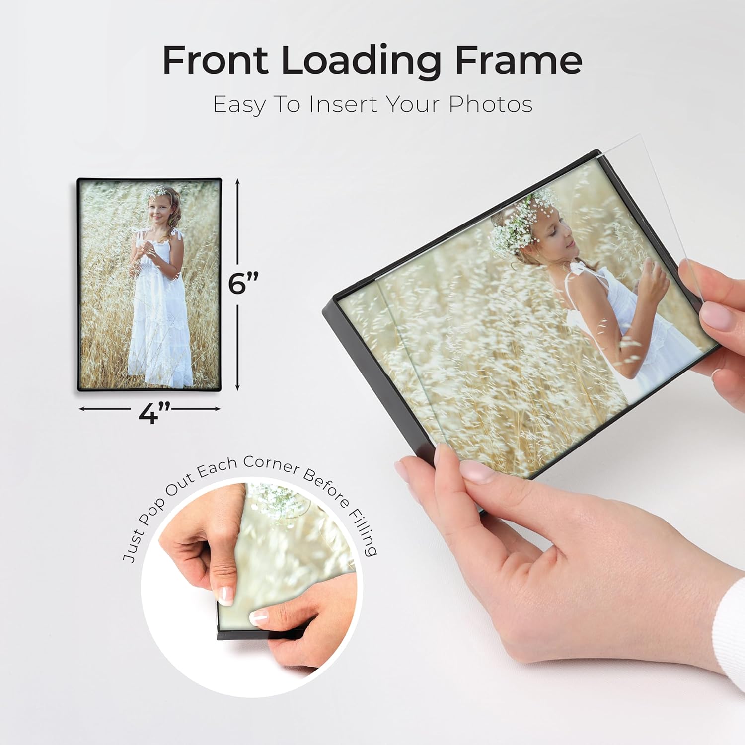 Mantello Front Loading Black Picture Frame - 4x6-Inch Photos -For Tabletop or Wall Decor - Artwork - 6 Pack - Image 6