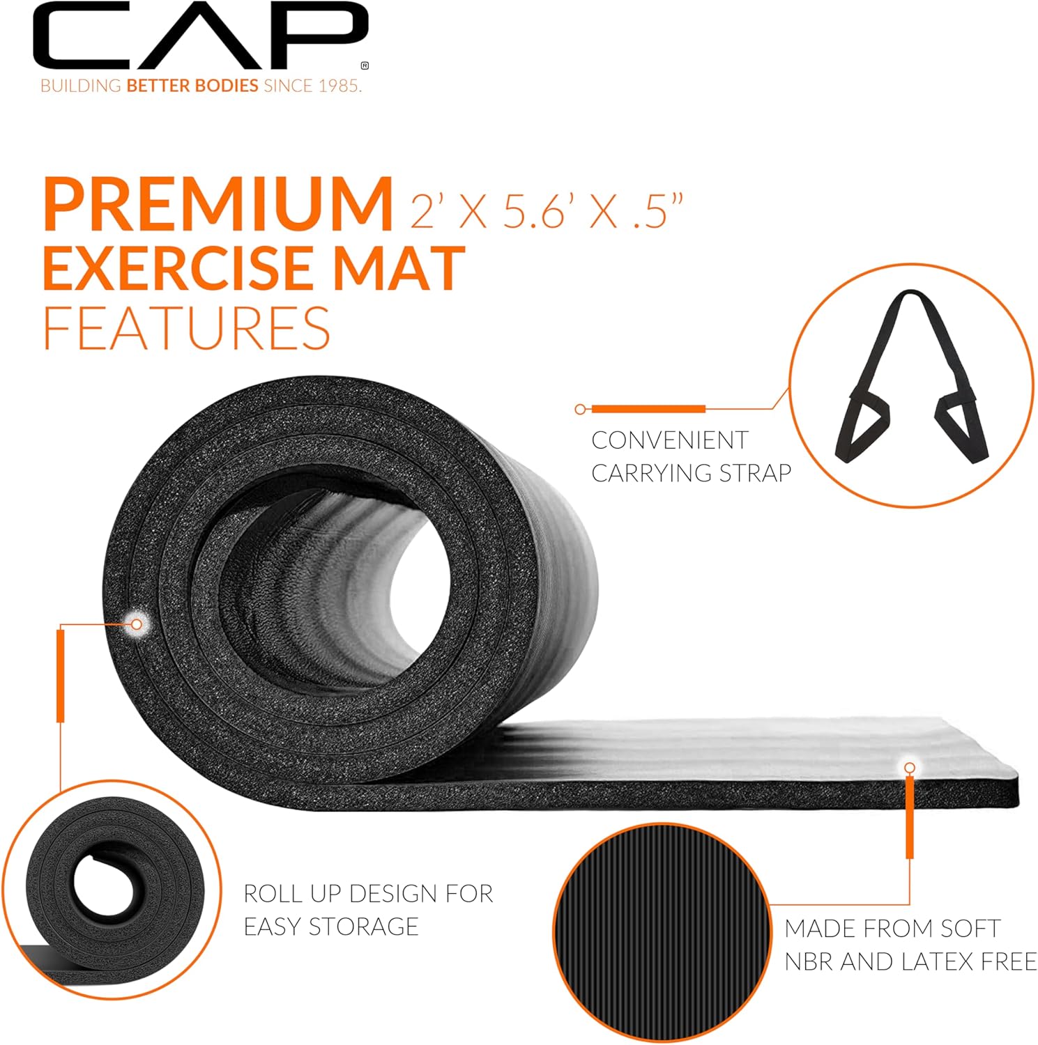 CAP Barbell 1/2-Inch High Density Exercise Yoga Mat with Strap | Multiple Options - Image 4