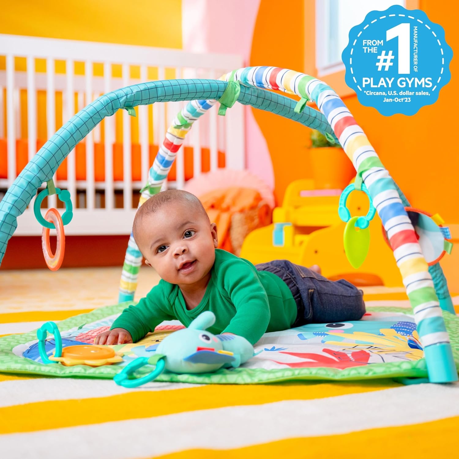 Bright Starts Wild Wiggles Baby Activity Gym & Play Mat with FoldingToy bar, Newborn and up - Green, 18.5” x 29.1” x 29.1” - Image 3