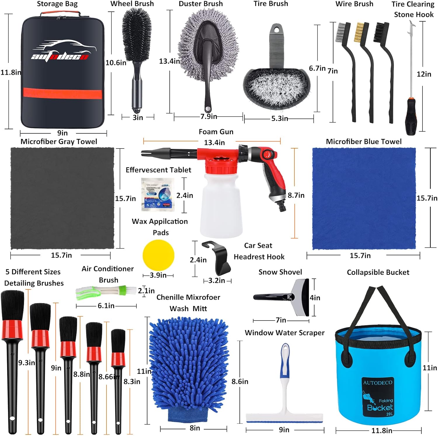AUTODECO 35Pcs Car Wash Detailing Kit Cleaning Kits with Foam Gun Sprayer Collapsible Bucket Brush Large Wash Mitt Towels Complete Interior Exterior Car Washing Supply Set Blue - Image 9