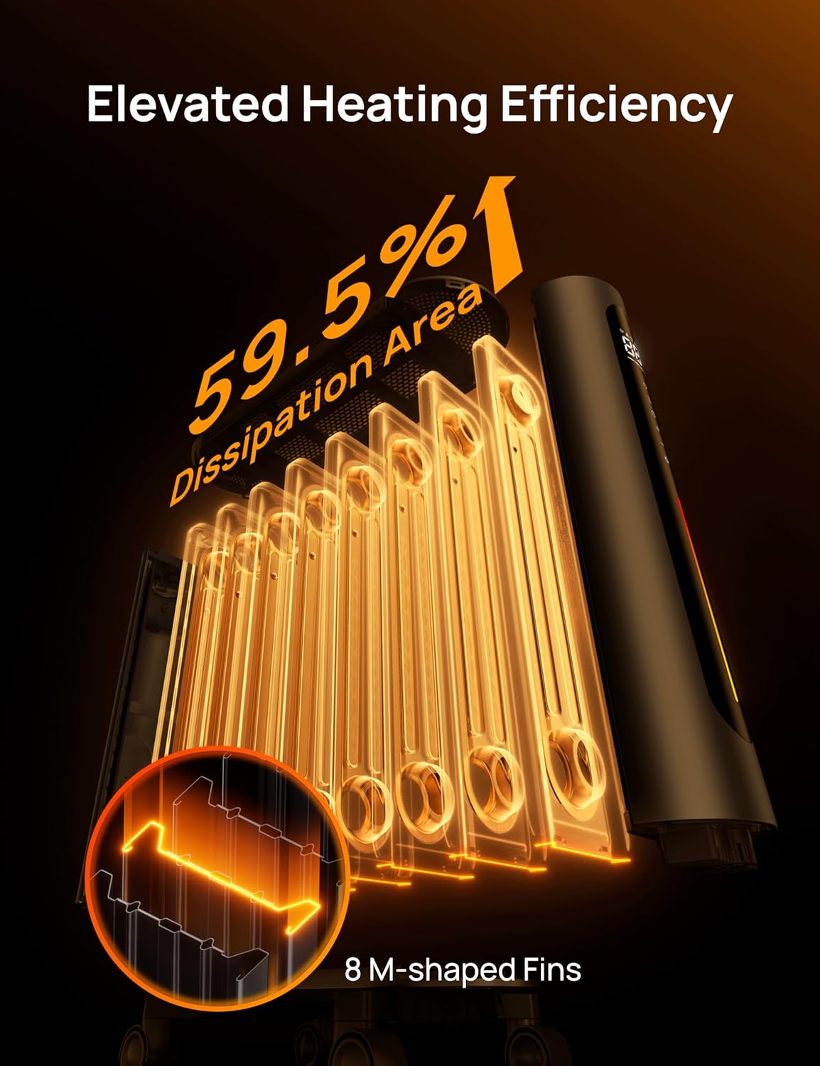 Dreo Oil Filled Radiator Heater, 1500W Radiant Heater with Remote Control, Digital Thermostat, 4 Modes, 24h Timer, 10 Safety Protections, Child Lock, Space Heaters for Indoor Use Large Room Bedroom - Image 3