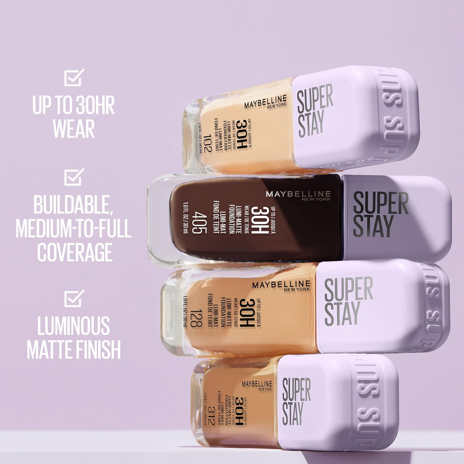 Maybelline Super Stay Lumi-Matte Foundation, Lightweight and Buildable Full Coverage Foundation Makeup For Up To 30HR Wear, 102, 1 Count - Image 6