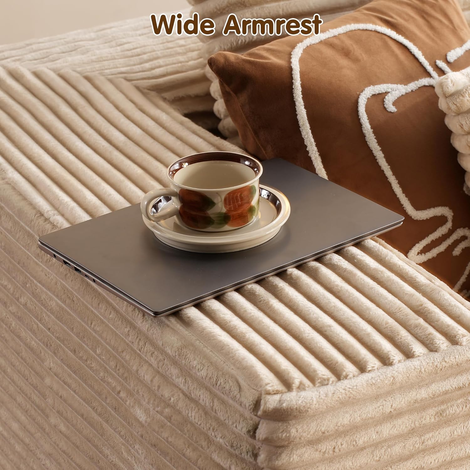 ovios 104" Cloud Sectional Couch with L-Shape Chaise,Modern Modular Sofa with Deep Seat, Upholstered Couches for Living Room Bedroom,No Assembly Required, Beige (Plush Corduroy Fabric) - Image 9