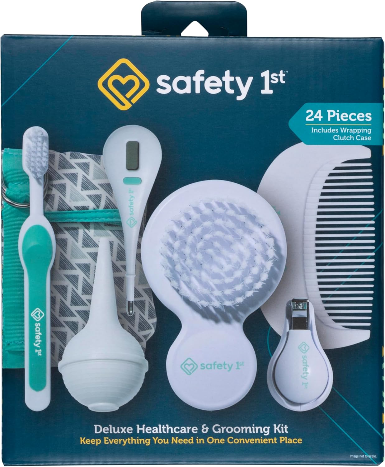 Safety 1st Deluxe Baby Healthcare and Grooming Kit, Pyramids Aqua, Newborn Baby Essentials, One Size, 24 Pieces - Image 2