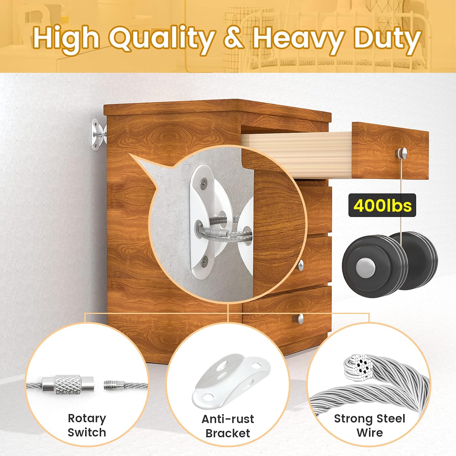 Furniture Anchors (10 Pack) for Baby Proofing, Furniture Straps Anti Tip Furniture Anchor Securing 400 lbs/Keep Baby Pet Safety from Falling Furniture, Metal White Earthquake Straps - Image 5