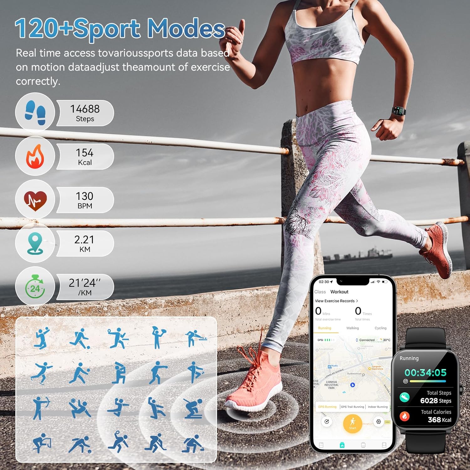 Smart Watch, 1.85" HD Smartwatch for Men Women (Answer/Make Calls), Fitness Watch with Heart Rate/Sleep/IP68 Waterproof/120+ Sports Modes, Pedometer, Android Smart Watch for Android iOS - Image 4