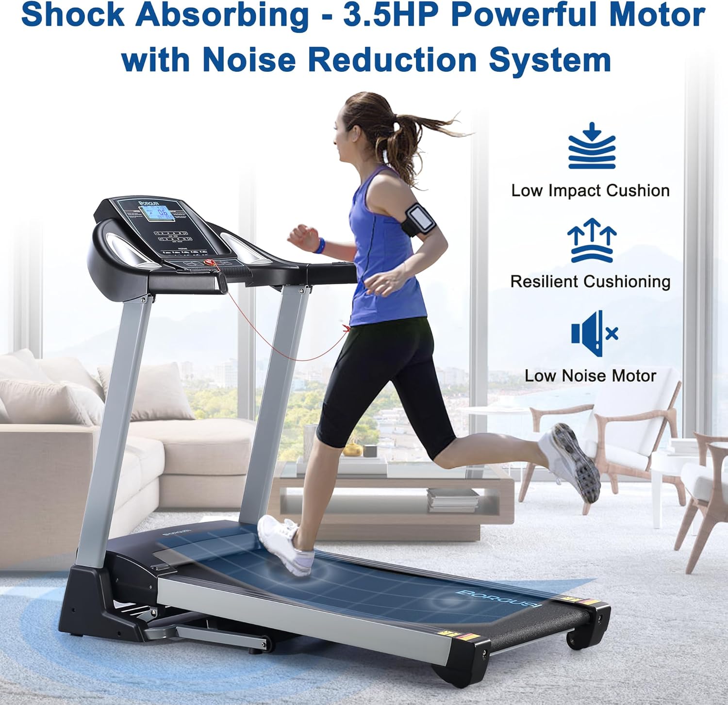 15% Auto Incline Treadmill with Bluetooth Speaker, 20" Wide 3.5HP Folding Electric Treadmill with LCD Display Easy Assembly Running Walking Exercise Machine for Home Use, 350 LBS Capacity - Image 6