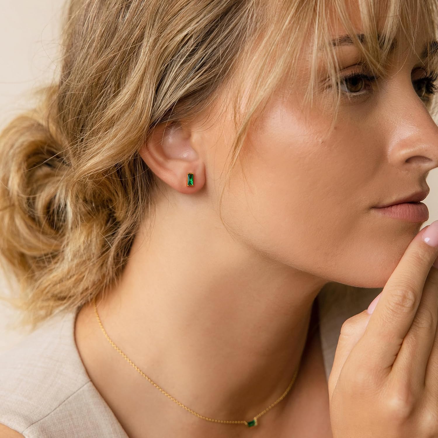 JSJOY Dainty Birthstone Stud Earrings for Women Girls Tiny Birthstone Earring Birthday Gifts for Teen Girls Minimalist Gold Earrings Gifts for Mother Wife Girlfriend Her - Image 3