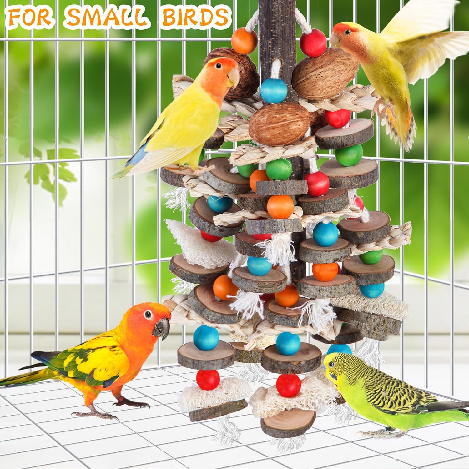 BBjinronjy Large Parrot Toys Bird Chewing Toys-Natural Nuts Corn Loofah Wooden Bird Cage Toy for African Grey,Macaws,Conure,Cokatoos,Cockatiel,Amazon Parrots and Other Medium and Small Birds - Image 7