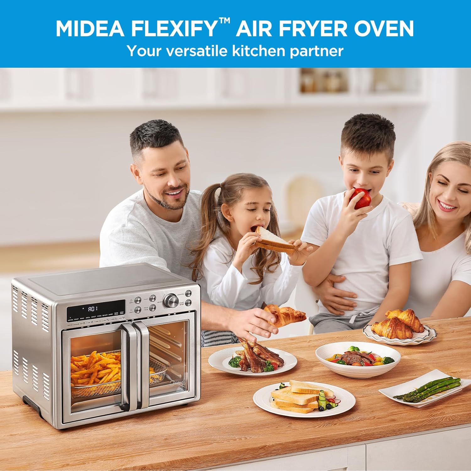 Midea Flexify French Door Toaster Oven Air Fryer Combo, 26.4 QT, Extra Large Air Fryer Countertop Oven 10-in-1 Combo, 25% Faster Cooking and 90% Less Oil, Stainless Steel - Image 11